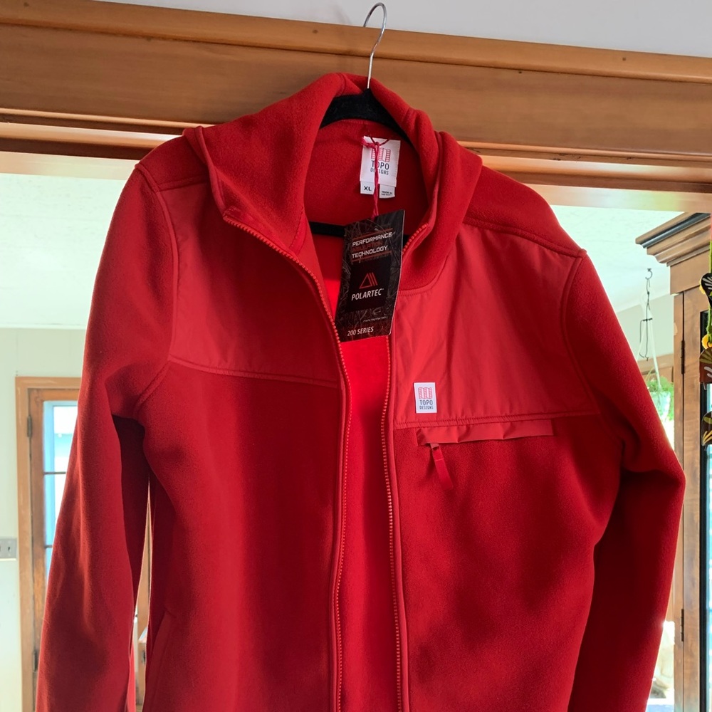 Topo Designs Fleece Zip Hoodie Red Xl NWT